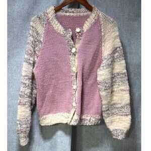 Handmade Chunky Knit Colorblock Button Front Cardigan Size Small